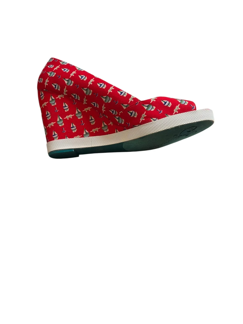 Seychelles Red Canvas Wedges with Nautical Boat Print